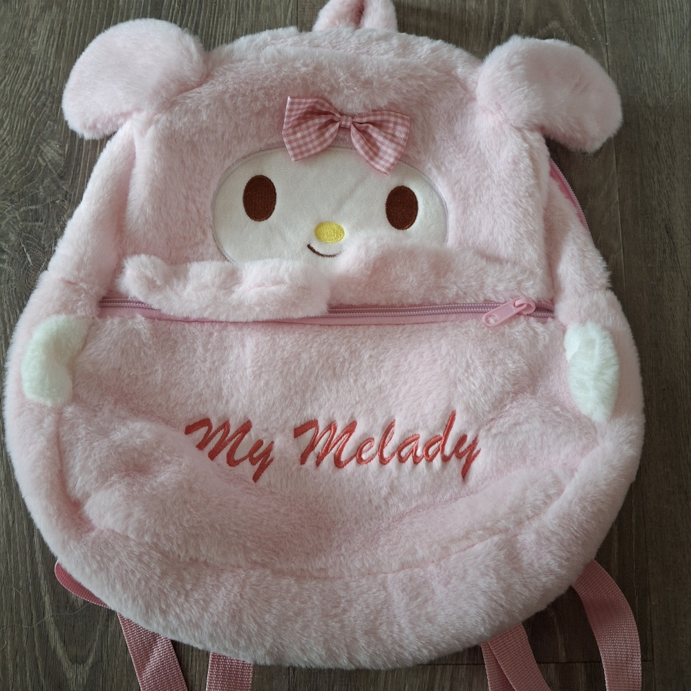 My Melody Pink Plush Backpack Fuzzy Bag Hello Kitty Sanrio Kawaii Japan